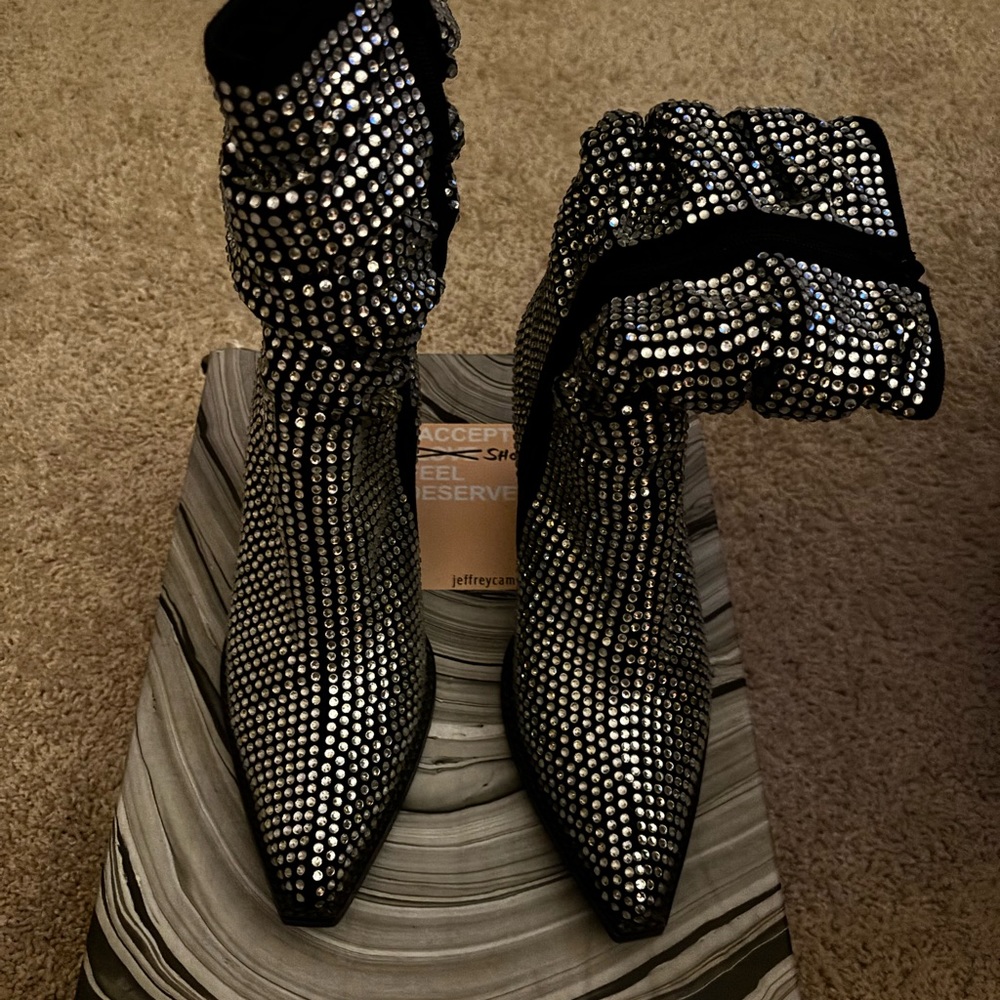 Jeffrey Campbell control boot black suede silver